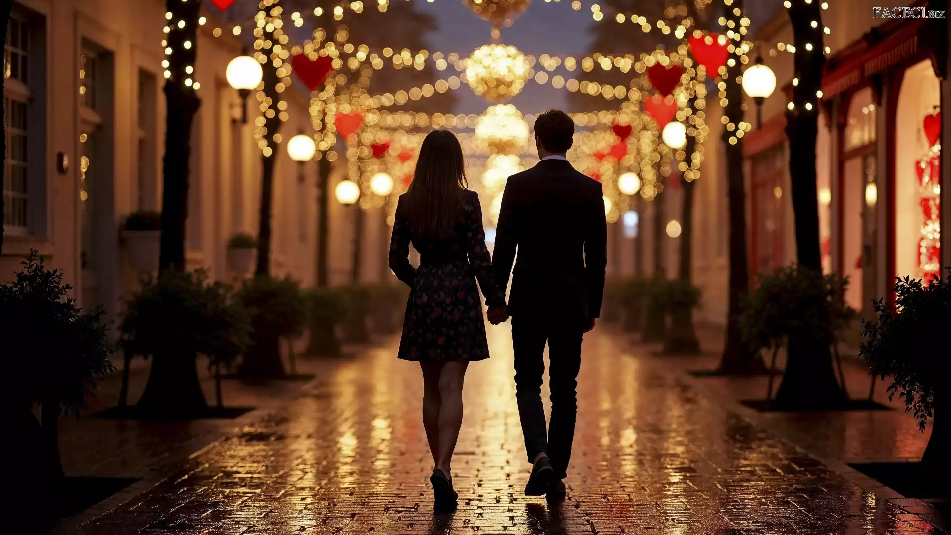 Noc, Para, Kobieta, Mężczyzna, Ulica, Oświetlenie